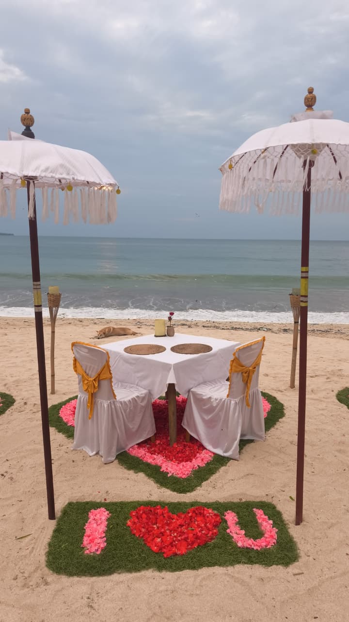 Bali Sea Beach House by Maharaja (Special Decor - I Love You) at Jimbaran — Romantic Indian Candle Light Dinner